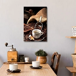 «Чёрный кофе, натюрморт» в интерьере кухни над обеденным столом с кофемолкой