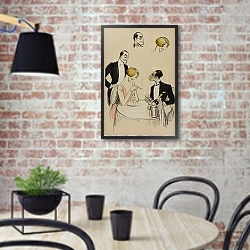 «trois personnages au restaurant dont Leonora Hughes» в интерьере современной кухни с кирпичной стеной