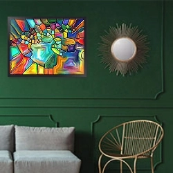 « Синергизм» в интерьере классической гостиной с зеленой стеной над диваном