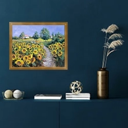 «Тропинка через поле подсолнухов» в интерьере в классическом стиле в синих тонах