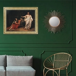 «Явление Христа Марии Магдалине после воскресения. 1835г.» в интерьере классической гостиной с зеленой стеной над диваном