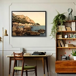 «Италия. Остров Капри, Марина Гранде» в интерьере кабинета в стиле ретро над столом