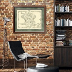 «Карта Франции, 1851 г. 1» в интерьере кабинета в стиле лофт с кирпичными стенами