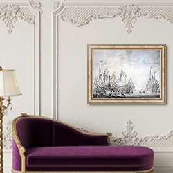 «Ships after the battle» в интерьере в классическом стиле над банкеткой