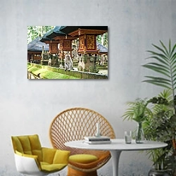 «Остров Бали. Отдыхающая обезьяна» в интерьере современной гостиной с желтым креслом