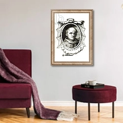 «Portrait of Fra. Bartolomeo di San Marco» в интерьере гостиной в бордовых тонах