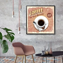 «Ретро плакат с кофе» в интерьере в стиле лофт с бетонной стеной