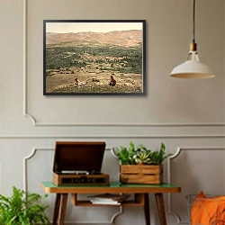 «Ливан. Горный хребет Антиливан» в интерьере комнаты в стиле ретро с проигрывателем виниловых пластинок