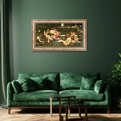 «The Awakening of Adonis, 1899» в интерьере зеленой гостиной над диваном