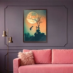 «Качели под луной» в интерьере гостиной с розовым диваном