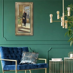«Портрет императора Николая II. 1896» в интерьере гостиной с розовым диваном