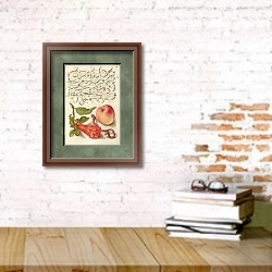 «Pomegranate, Worm, and Peach» в интерьере кабинета с кирпичными стенами над столом с книгами
