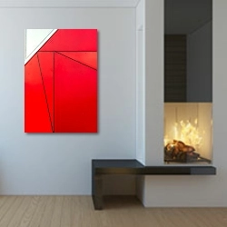 «Детали красной стены» в интерьере в стиле минимализм у камина