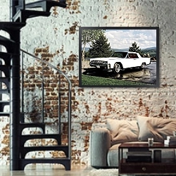 «Lincoln Continental Convertible '1964» в интерьере двухярусной гостиной в стиле лофт с кирпичной стеной