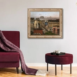 «Вид на Париж с Монмартра» в интерьере гостиной в бордовых тонах