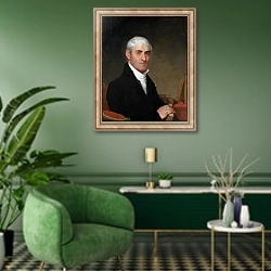 «Portrait of Judge Daniel Cony of Maine, c.1815» в интерьере гостиной в зеленых тонах