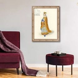 «Queen Phillippa, c 1525» в интерьере гостиной в бордовых тонах