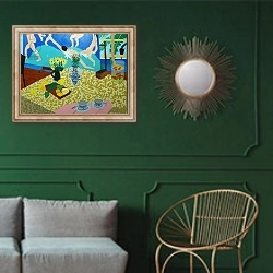 «Tea with Matisse, 2014» в интерьере классической гостиной с зеленой стеной над диваном