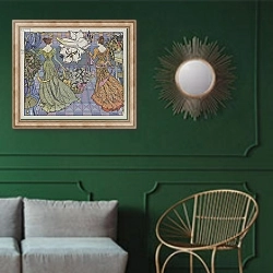 «Festival of Lilies in the United States» в интерьере классической гостиной с зеленой стеной над диваном