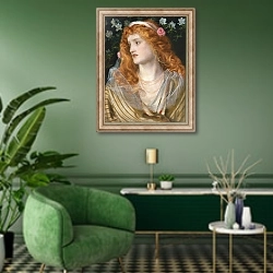 «Miranda, 1868» в интерьере гостиной в зеленых тонах