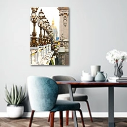 «Франция, Париж. Фонари моста Александра III» в интерьере современной кухни над обеденным столом