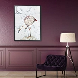 «Flamingo» в интерьере зеленой гостиной над диваном