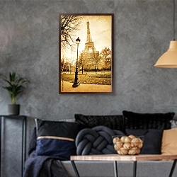 «Франция. Париж. В стиле ретро» в интерьере гостиной в стиле лофт в серых тонах