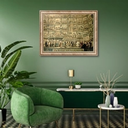 «The Masked Ball, c.1767» в интерьере гостиной в зеленых тонах