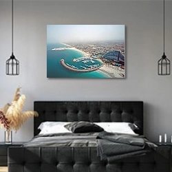 «Дубай. Панорамный вид» в интерьере современной спальни с черной кроватью