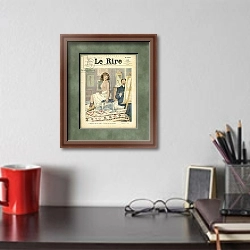 «Illustration by Abel Faivre for the Cover of Le Rire, 22/03/13 - Art, Nudite - Painters artists, Model» в интерьере кабинета над письменным столом
