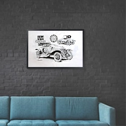 «Автомобили в искусстве 46» в интерьере в стиле лофт с черной кирпичной стеной
