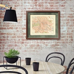 «Карта Берлина, конец 19 в.» в интерьере кухни в стиле лофт с кирпичной стеной