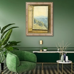 «View of Campania, c.1833» в интерьере гостиной в зеленых тонах