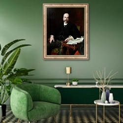 «Portrait of Henri Meilhac» в интерьере гостиной в зеленых тонах