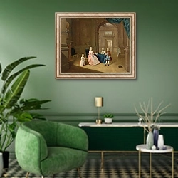 «Portrait of a Group of Children, c.1743» в интерьере гостиной в зеленых тонах