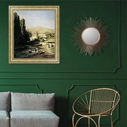 «Кисловодск. 1883» в интерьере классической гостиной с зеленой стеной над диваном