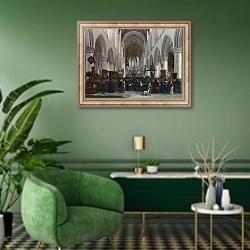 «Интерьер Гроте Керк, Хаарлем» в интерьере гостиной в зеленых тонах