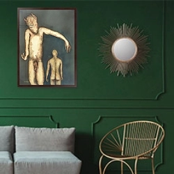 «Thinking, 1999» в интерьере классической гостиной с зеленой стеной над диваном