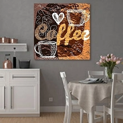 «Кофейный постер с гранж текстурой» в интерьере современной кухни
