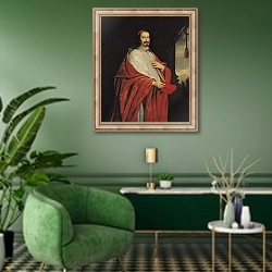 «Portrait of Jules Mazarin» в интерьере гостиной в зеленых тонах