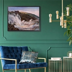 «Raging Storm over Cornwall, 2018» в интерьере в классическом стиле с зеленой стеной