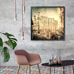 «Винтажное изображение Большого канала, Венеция» в интерьере в стиле лофт с бетонной стеной