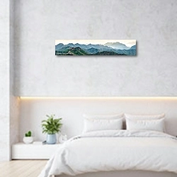 «Панорамный пейзаж с великой китайской стеной» в интерьере современной минималистичной спальни