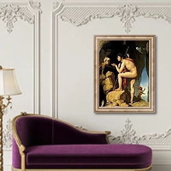 «Oedipus and the Sphinx, 1808» в интерьере в классическом стиле над банкеткой