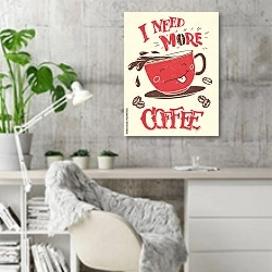 «I need more coffee» в интерьере кабинета в скандинавском стиле с бетонной стеной