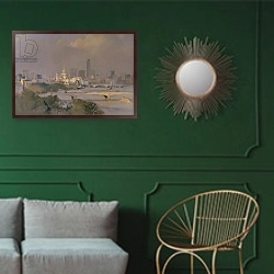 «Sultry Afternoon in August, King's Reach, 1988» в интерьере классической гостиной с зеленой стеной над диваном