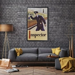 «I, Inspector» в интерьере в стиле лофт над диваном