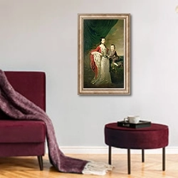 «Mary, Countess of Shaftsbury and her Son, Anthony Ashley Cooper» в интерьере гостиной в бордовых тонах