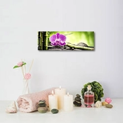«Розовая орхидея на камнях с зеленым бамбуком» в интерьере салона красоты