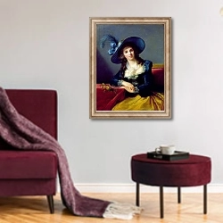 «Antoinette-Elisabeth-Marie d'Aguesseau Countess of Segur, 1785» в интерьере гостиной в бордовых тонах
